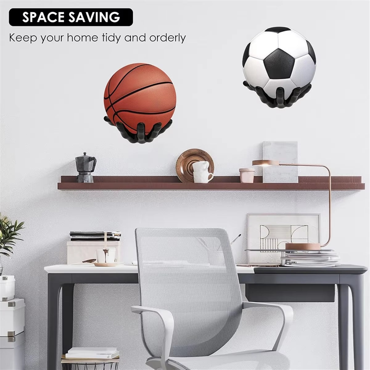 Hand Shaped Ball Rack for Wall Mounted Basketball Storage Rack Space Saving Sports Ball Holder for Basketball Football