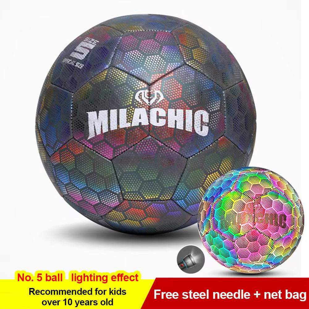 Super Cool Reflective Football Night Glowing Soccer Ball No.5/4 Luminous Football for Soccer Boy Child Bright Football Training