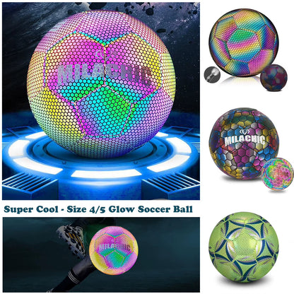 Super Cool Reflective Football Night Glowing Soccer Ball No.5/4 Luminous Football for Soccer Boy Child Bright Football Training